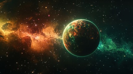 Alien Planet in a Nebula A Stunning Celestial View of an Exoplanet Orbiting Within a Vibrant Nebula