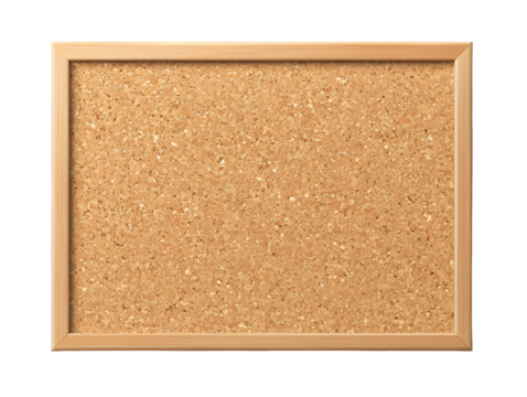 Empty cork bulletin board in wooden frame for office school or home workspace