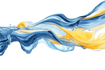 Blue and Gold Liquid Flows and Splashes Dynamically Across Frame