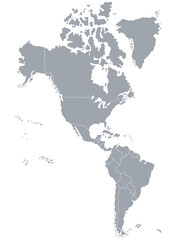 Map of the American continent or America, with political division in black and white, for school purposes and to study without names