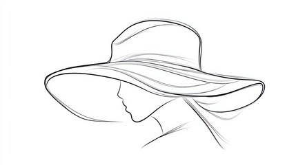 Elegant Profile of a Woman with a Large Sun Hat in Minimalist Style