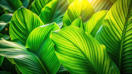 Lush Green Tropical Leaves Spring Nature Background Minimalist Photography