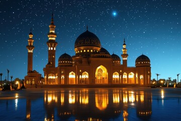 Fototapeta premium time scene of an illuminated mosque at night