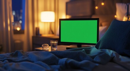 Green Screen TV in Bedroom at Night