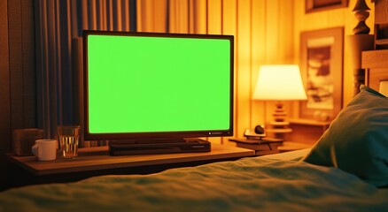 Green Screen TV in Bedroom at Night