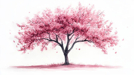 Obraz premium beautiful watercolor painting of blooming cherry tree with pink flowers. for Chinese New Year