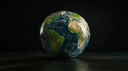 Fototapeta premium A realistic globe showcasing Earth's continents and oceans against a dark background.