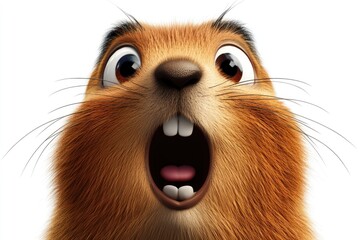 A surprised groundhog showcases its expressive face with wide eyes and an open mouth, capturing the excitement of Groundhog Day festivities