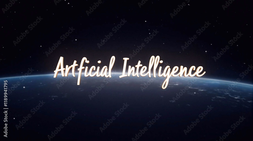 Wall mural glowing inscription artificial intelligence in space on a futuristic background with planet earth. c