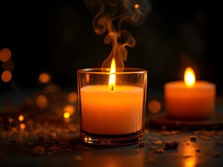 Candlelight Serenity Hyper-Realistic Orange Candle Glow in a Glass Holder