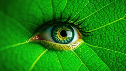 Obraz premium A vibrant green eye peering from a lush leaf
