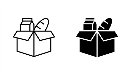 Food donations icon set, charity line collection Box with love. vector illustration on white background. humanitarian volunteer activity.