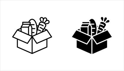 Food donations icon set, charity line collection Box with love. vector illustration on white background. humanitarian volunteer activity.