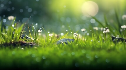 Obraz premium Delicate White Flowers Blooming in Lush Green Grass