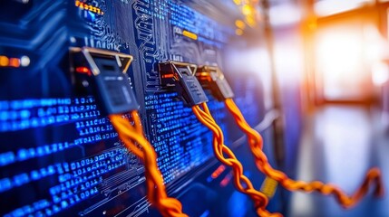 High Tech Server Room  Data Center  Network Cables  Code  Technology  Computing  Digital