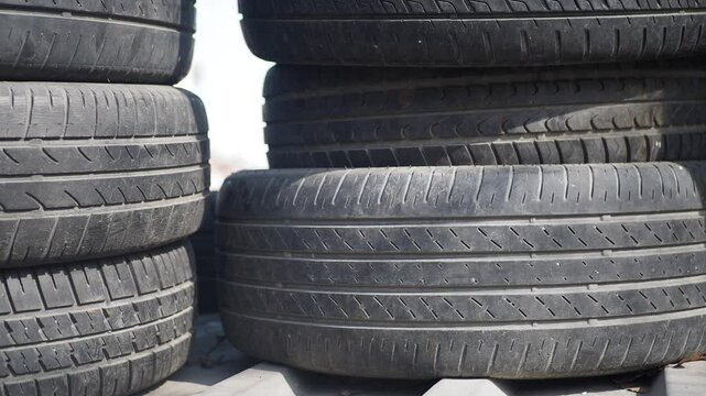 stack of tire of a car close up 