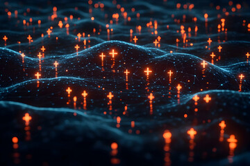 Fototapeta premium Glowing Crosses on Digital Landscape