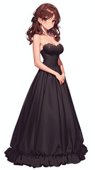 Fototapeta premium Anime Girl in a Black Formal Gown