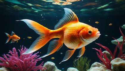 Beautiful bright goldfish underwater new quality universal colorful technology stock image illustration design