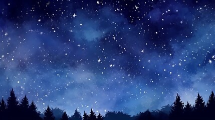 Fototapeta premium Night Sky Above Silhouetted Pine Trees