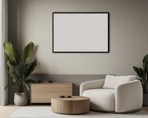 Frame Poster Mock Up Modern Living Room 3D Render