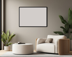 Frame Poster Mock Up Modern Living Room 3D Render