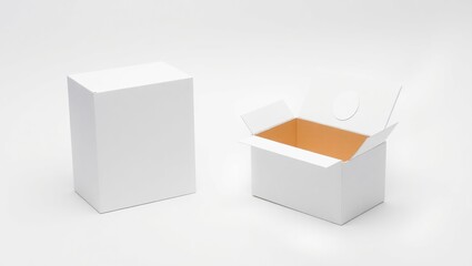 Two White Cardboard Boxes One Open One Closed