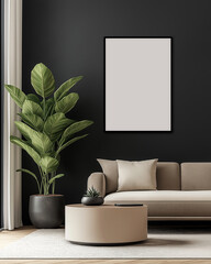 Frame Poster Mock Up Modern Living Room 3D Render