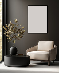 Frame Poster Mock Up Modern Living Room 3D Render