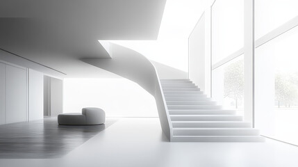 Obraz premium A minimalist white staircase in an open space