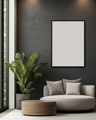 Frame Poster Mock Up Modern Living Room 3D Render