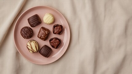 Fototapeta premium Simple and Clean Composition of Chocolates on Pink Plate