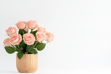 Fototapeta premium Beautiful Arrangement of Pink Roses in a Wooden Basket for Decoration