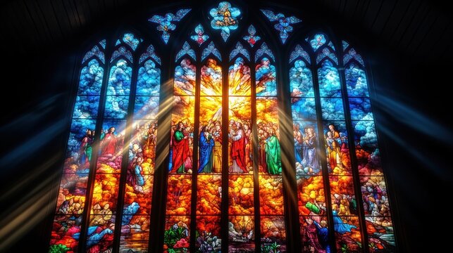 Church stained glass window sunbeams faith