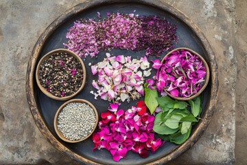 Vibrant Asian Spices and Herbs on Rustic Stone Surface