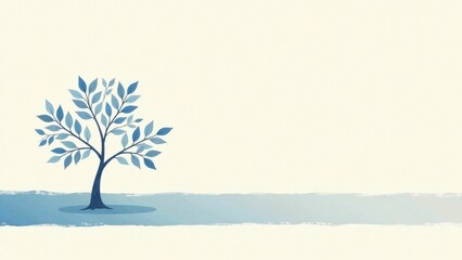 Obraz premium Serene Blue Tree on a Calm, Pale Landscape A Peaceful and Tranquil Illustration for Relaxation and Serenity