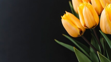 Yellow Tulips on Black Background  Spring Flowers  Floral Design  Nature Photography