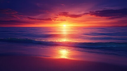 Obraz premium Vibrant sunset over calm ocean beach. (2)