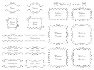 リボンのフレームのベクターイラストセット　線画　りぼん　飾り