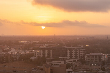 The Sun rises over Austin, Texas, USA during a dangerous Summer heat wave that has been straining...