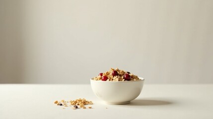 A bowl of crunchy granola with dried cranberries, a healthy and delicious breakfast option
