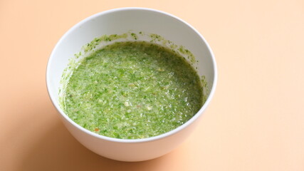 Thai spicy seafood dipping sauce on white bowl