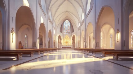 Obraz premium Serene cathedral bathed in sunlight