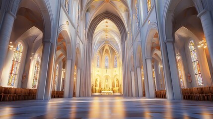 Fototapeta premium Serene cathedral interior bathed in light