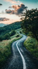 Winding Country Road  Summer Sunrise  Scenic Drive  Mountain Landscape