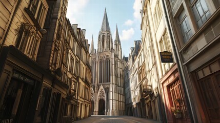 Cathedral view down a narrow street