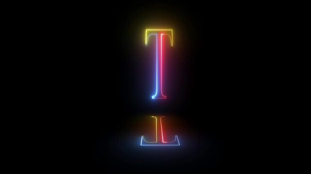 Glowing neon alphabet ''T'' with shadow. Educational concept with neon letter T. Shine text T the best digital symbol.