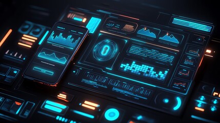 Fototapeta premium Futuristic interface with glowing digital elements.