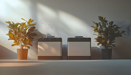 Modern air purifiers in sunlit room