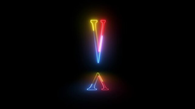 Glowing neon alphabet ''V'' with shadow. Educational concept with neon letter V. Shine text V the best digital symbol.